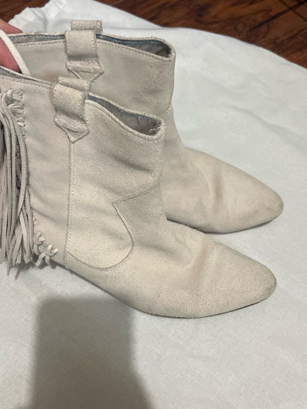 Zara Light Cream Suede Tassel Ankle Boots